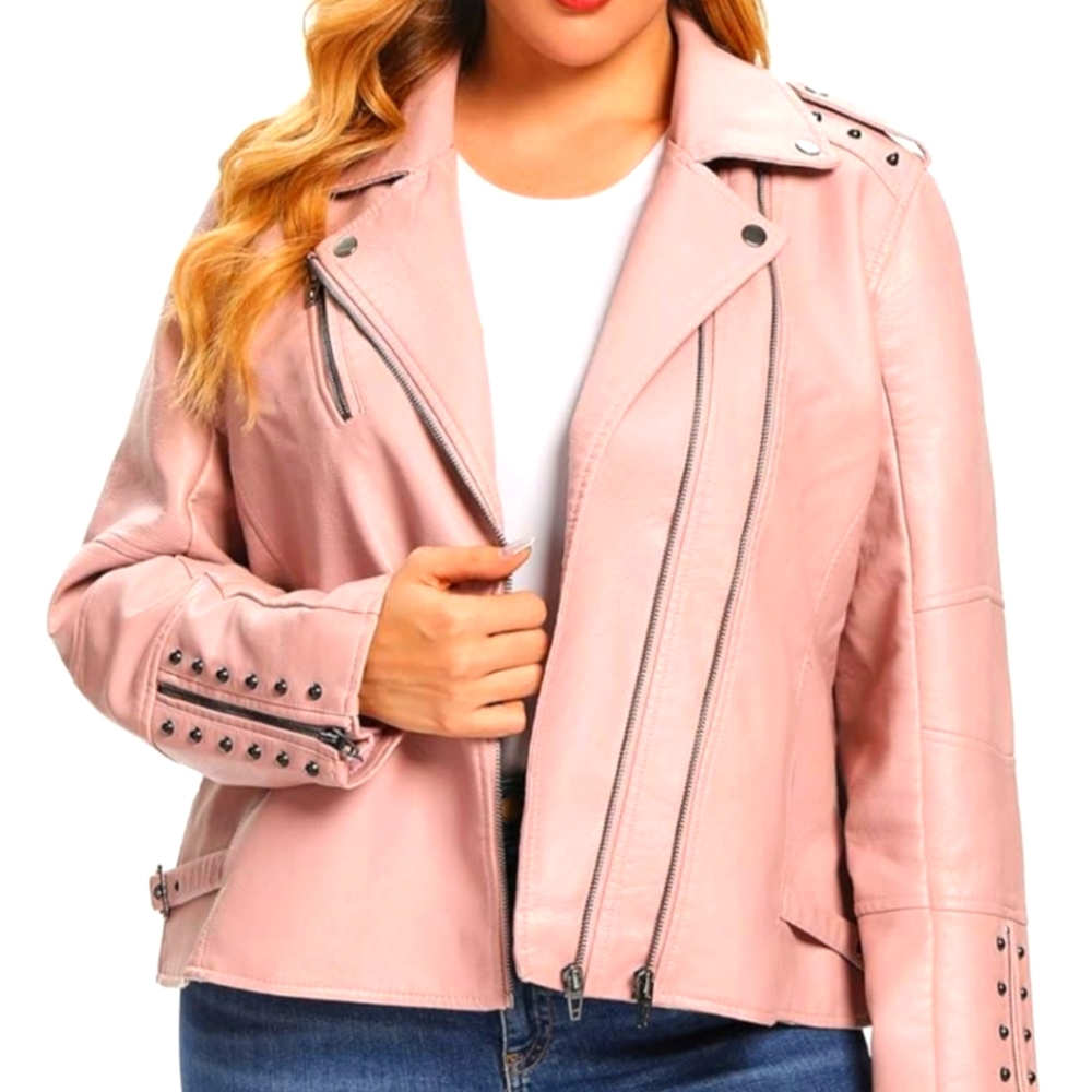S P Y M Womens Faux Leather Jacket, Double Zip Up Coat, Moto Biker Outwear